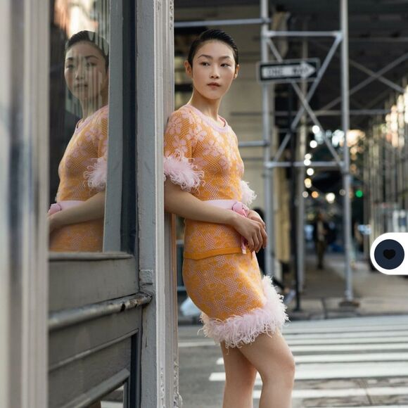 Andreeva Mini Knit Feather Trim Floral Skirt Yellow Size 6 - Picture 4 of 12